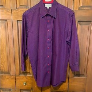 Paul Fredrick Men's Shirt No Iron Two Ply Cotton Size 17/32 Black Micro Check.